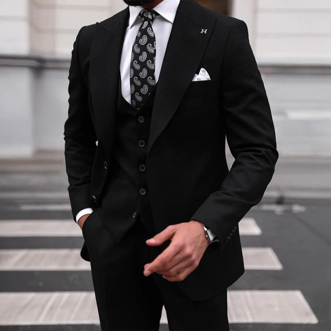 Blackwell Black Plain Slim Fit Three Piece Suit | MrGuild