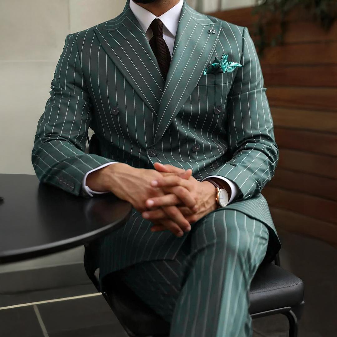 Thorndike Street Green Pinstripe Slim Fit Double Breasted Suit