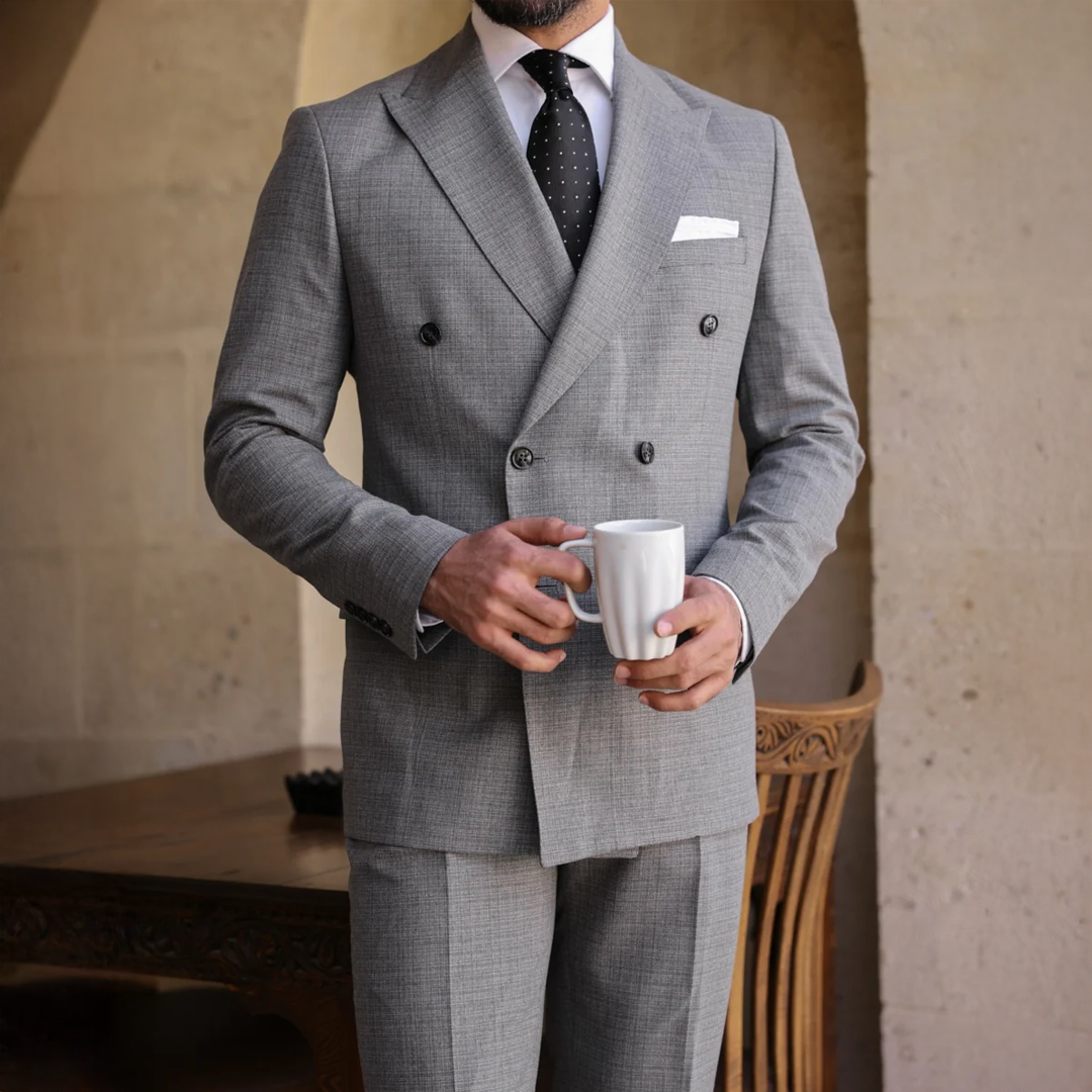 West Wickham Grey Chequered Slim Fit Double Breasted Suit | MrGuild