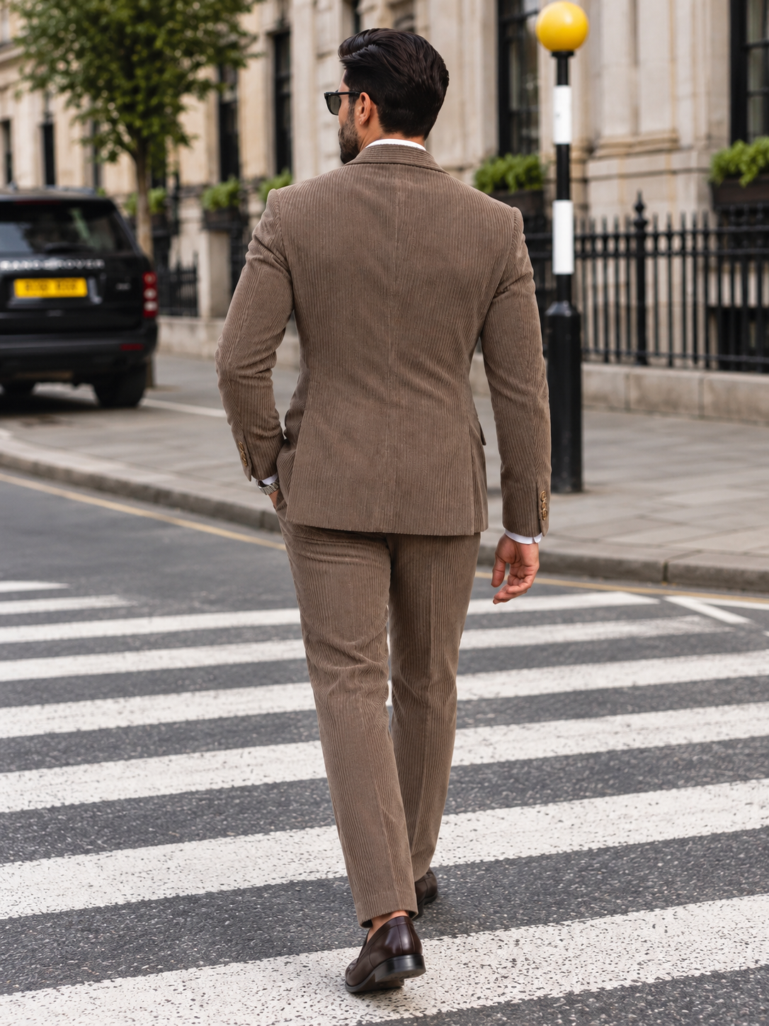 Dilayla Palace Brown Corduroy Slim Fit Double Breasted Suit