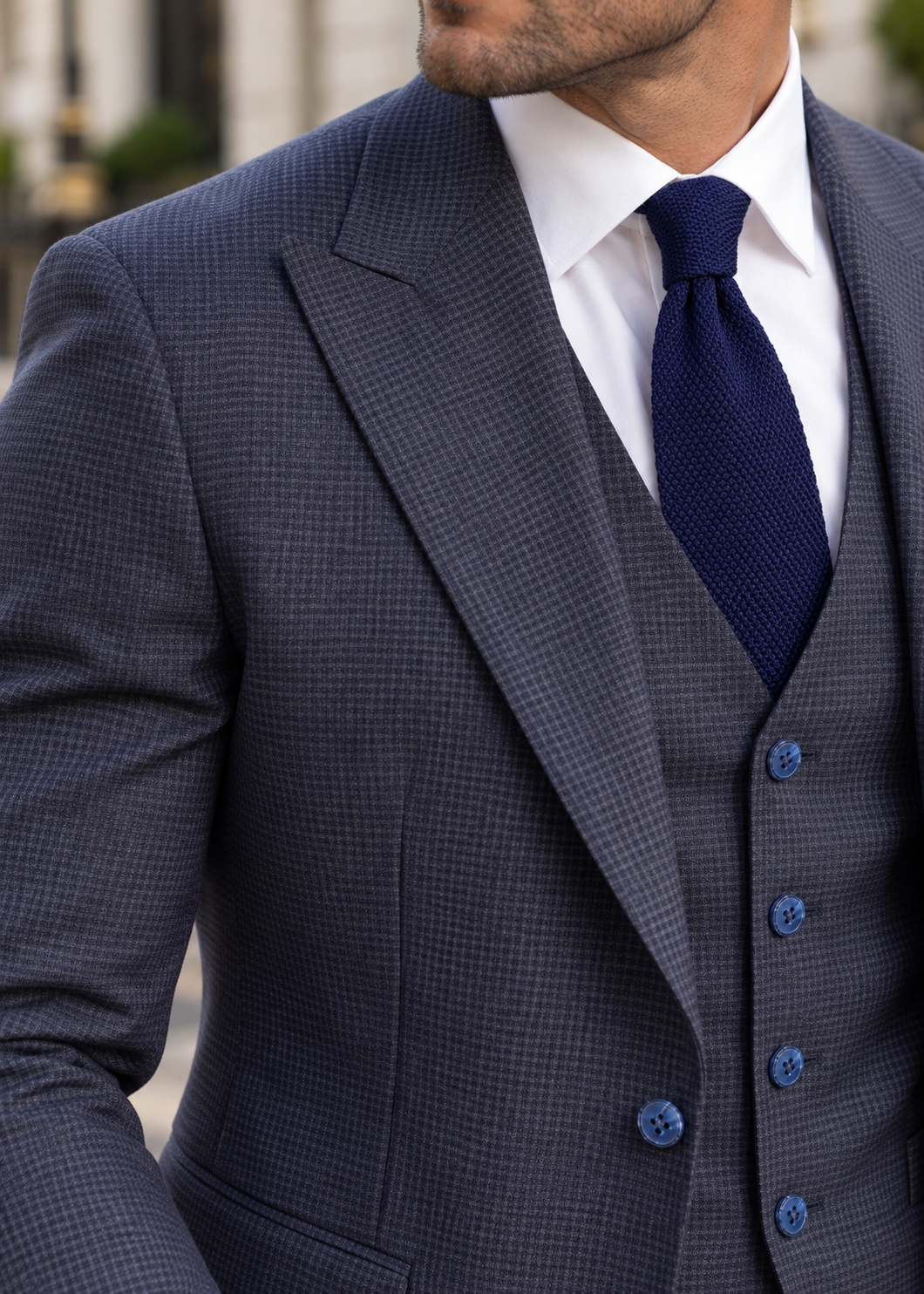 Jitters End Blue Chequered Slim Fit Three Piece Suit - MrGuild