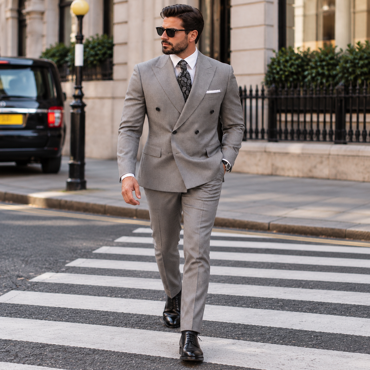 Micawber Street Grey Plain Slim Fit Double Breasted Suit