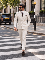 Farrow Lane Cream Pinstripe Slim Fit Double Breasted Suit - MrGuild