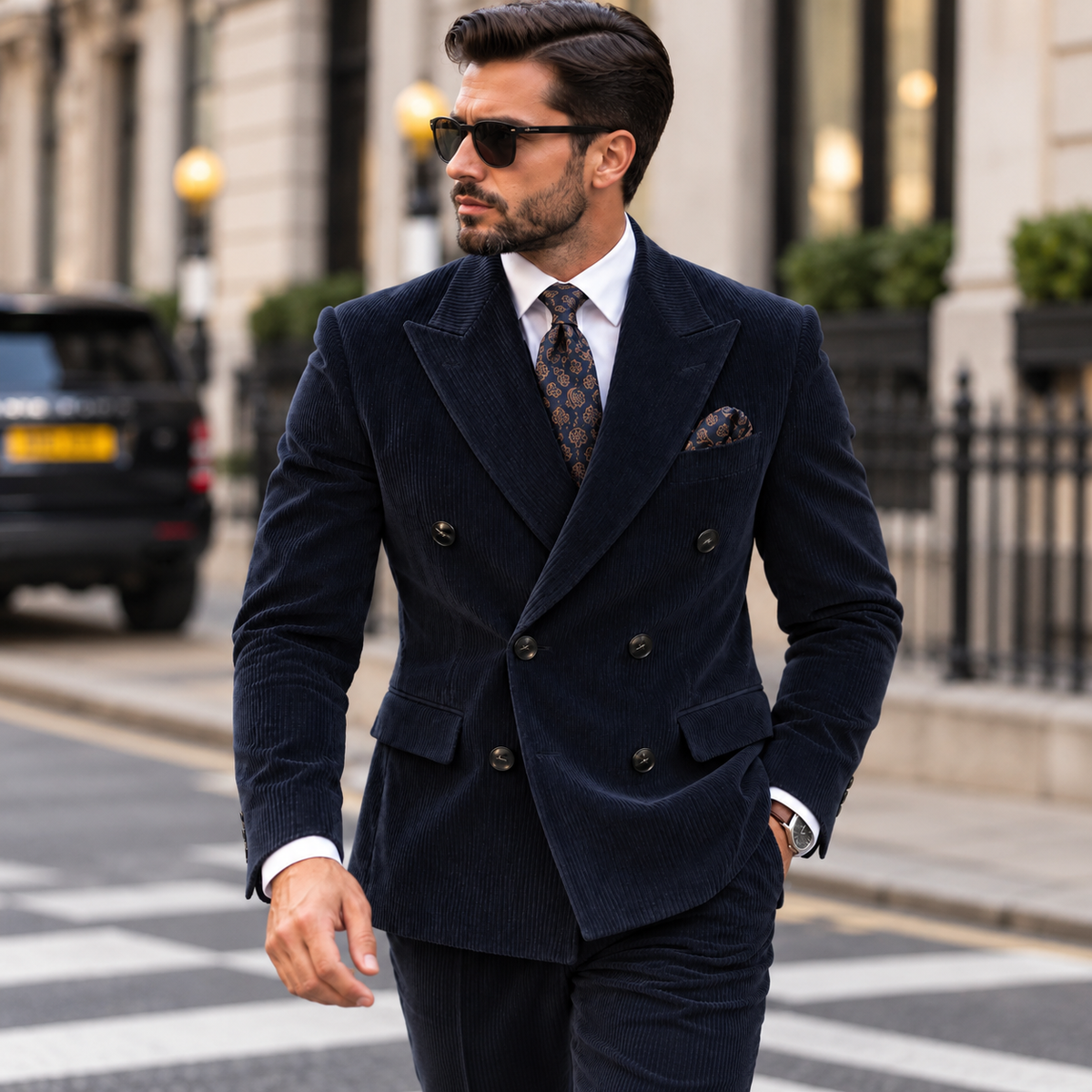 Alara's Castle Blue Corduroy Slim Fit Double Breasted Suit