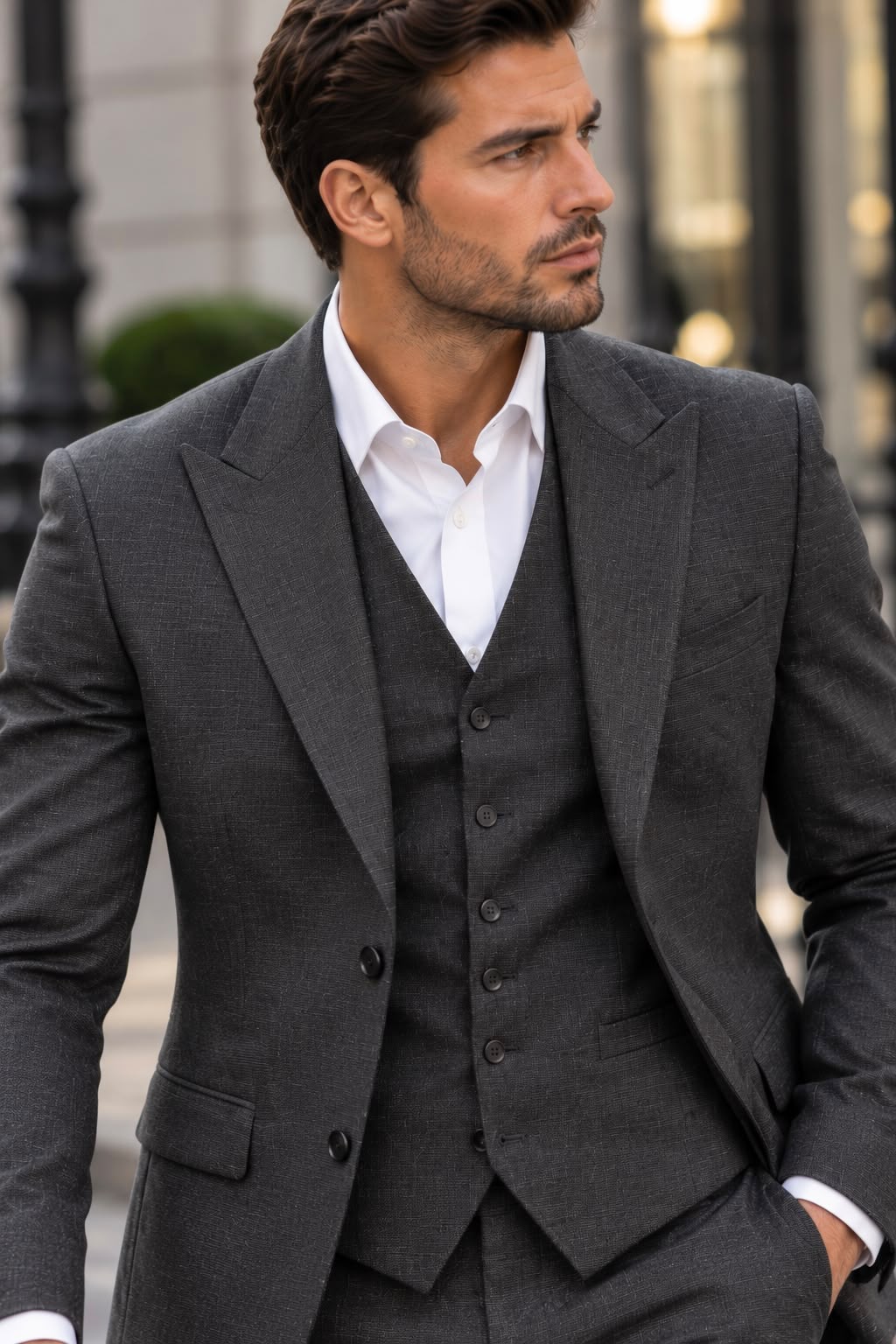 Gents Road Grey Plain Slim Fit Three Piece Suit - MrGuild