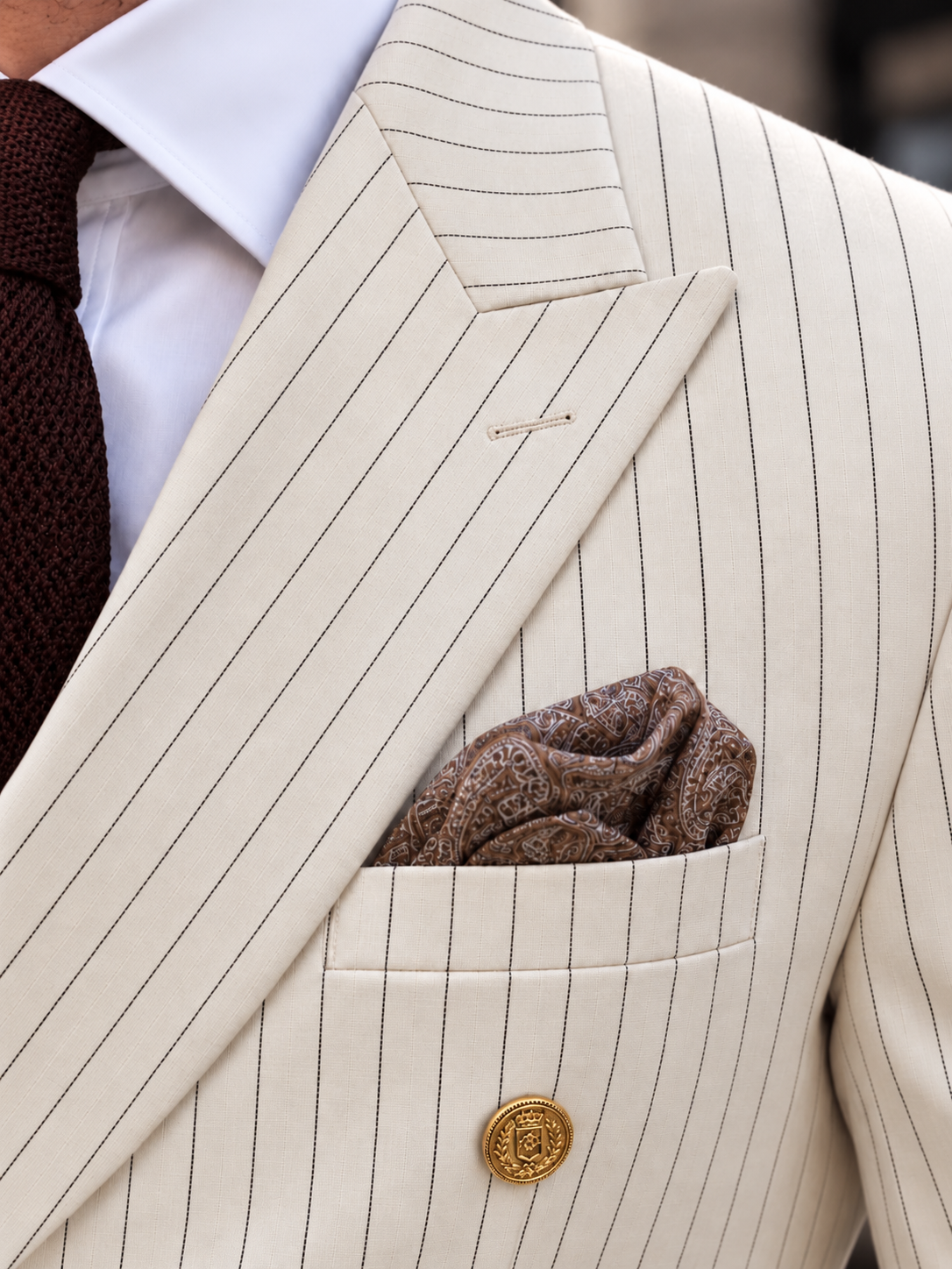 Farrow Lane Cream Pinstripe Slim Fit Double Breasted Suit - MrGuild