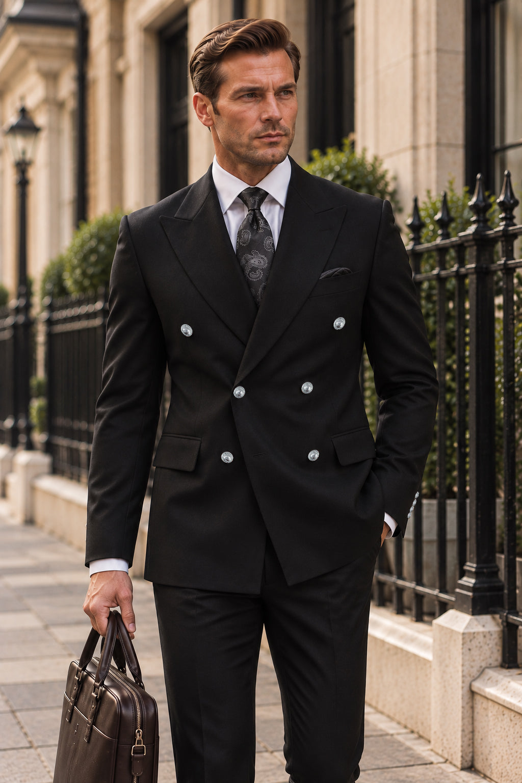 Passmore Street Black Plain Slim Fit Double Breasted Suit