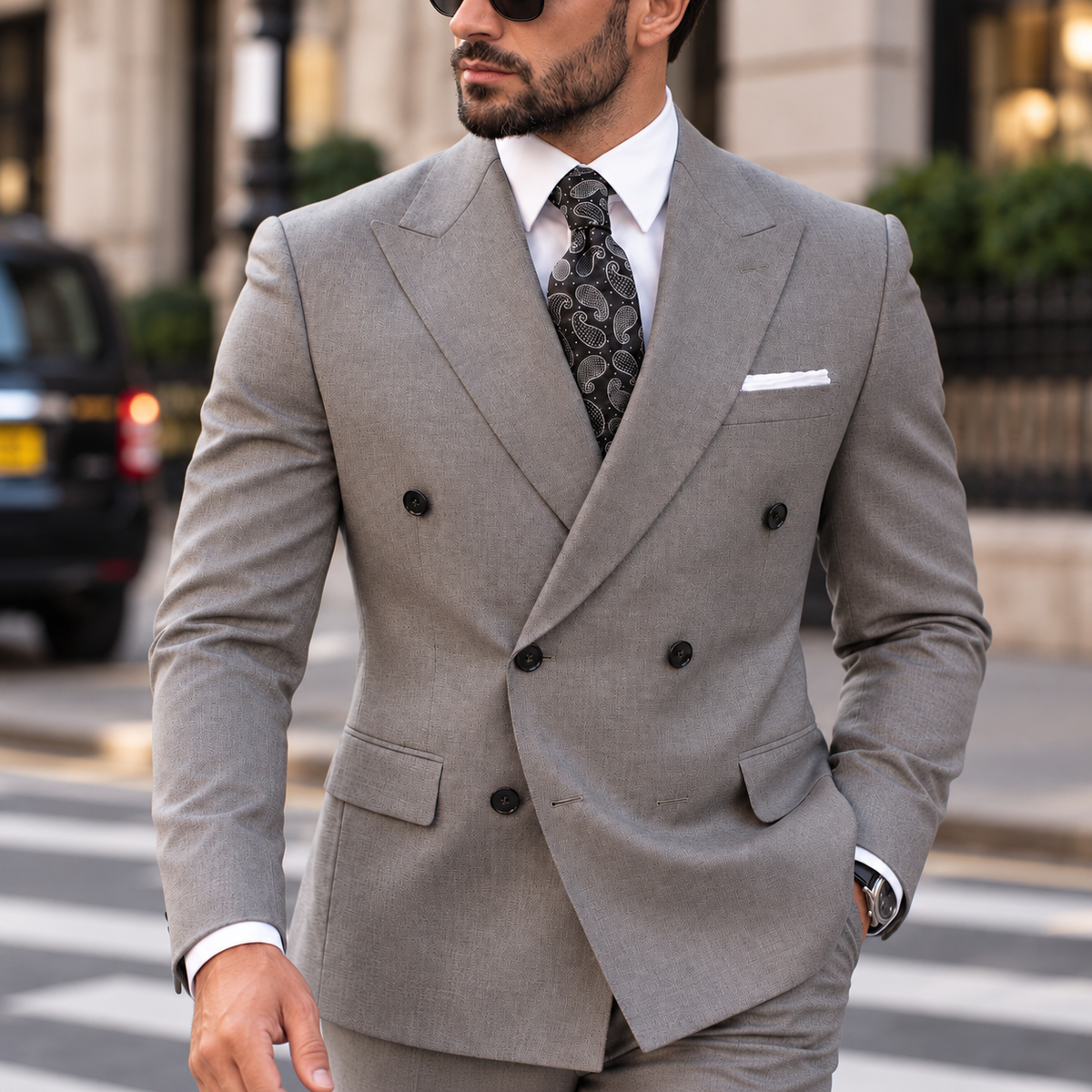 Micawber Street Grey Plain Slim Fit Double Breasted Suit - MrGuild