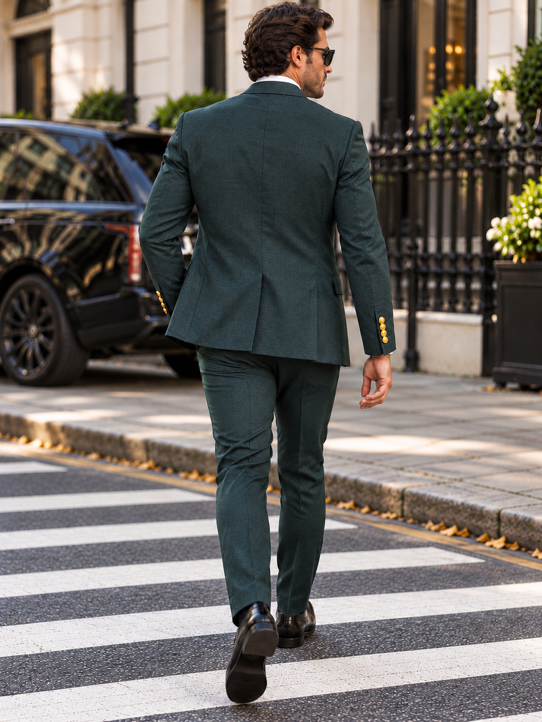 Cellars Road Green Plain Slim Fit Three Piece Suit
