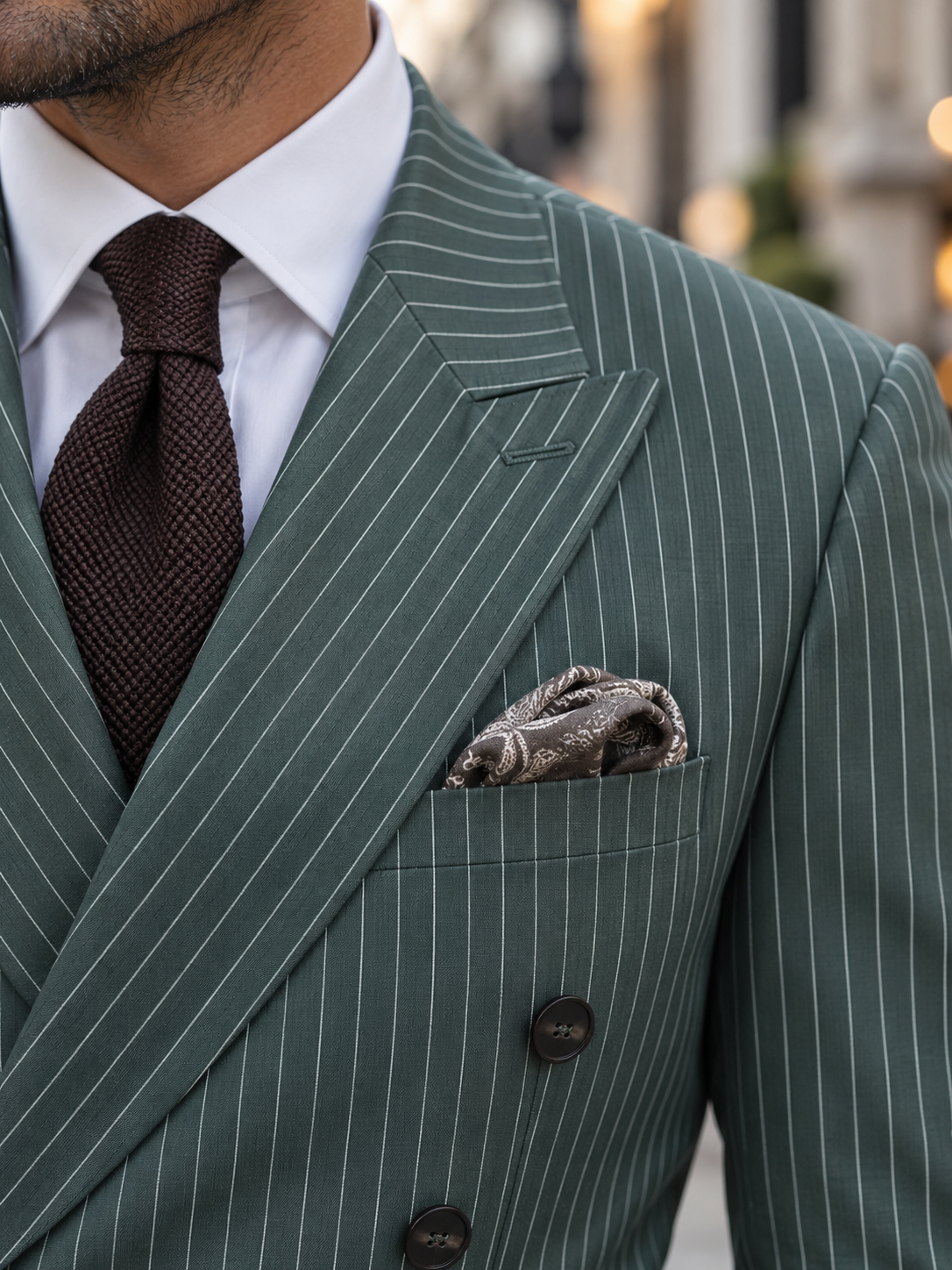 Archway Road Green Pinstripe Slim Fit Double Breasted Suit