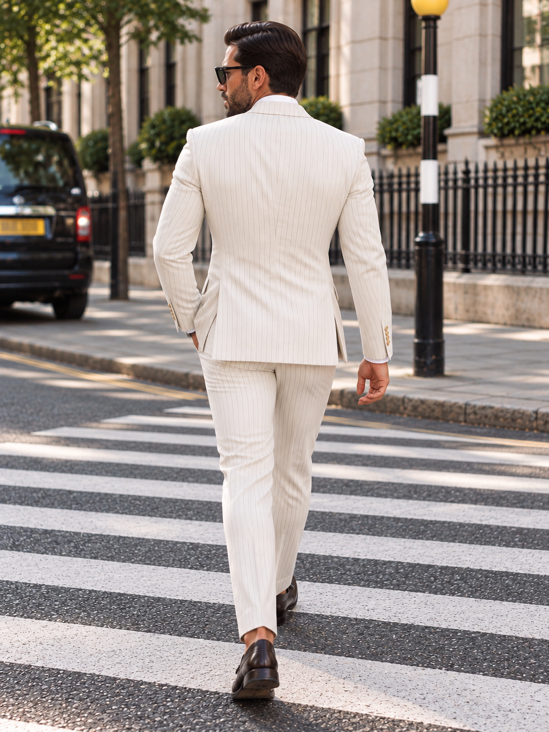 Farrow Lane Cream Pinstripe Slim Fit Double Breasted Suit - MrGuild