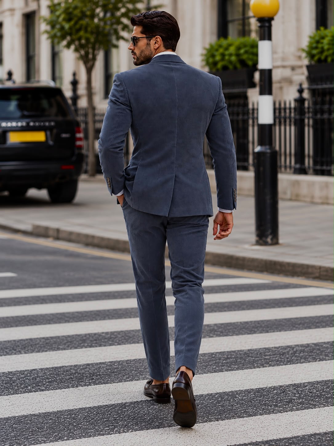 Alara's Castle Blue Corduroy Slim Fit Double Breasted Suit - MrGuild