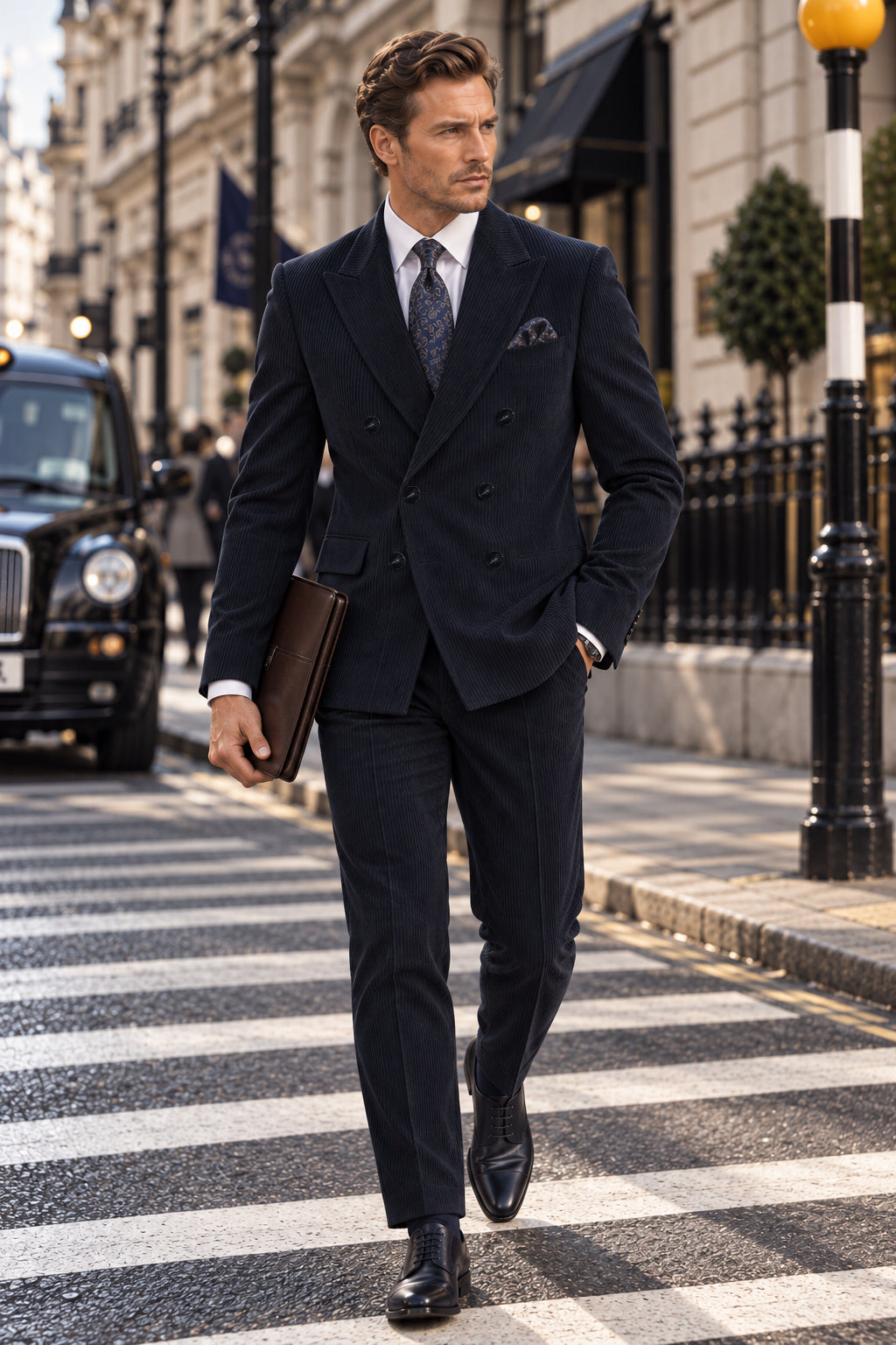 Alara's Castle Blue Corduroy Slim Fit Double Breasted Suit