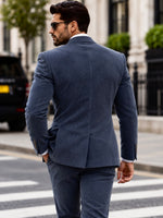 Alara's Castle Blue Corduroy Slim Fit Double Breasted Suit - MrGuild