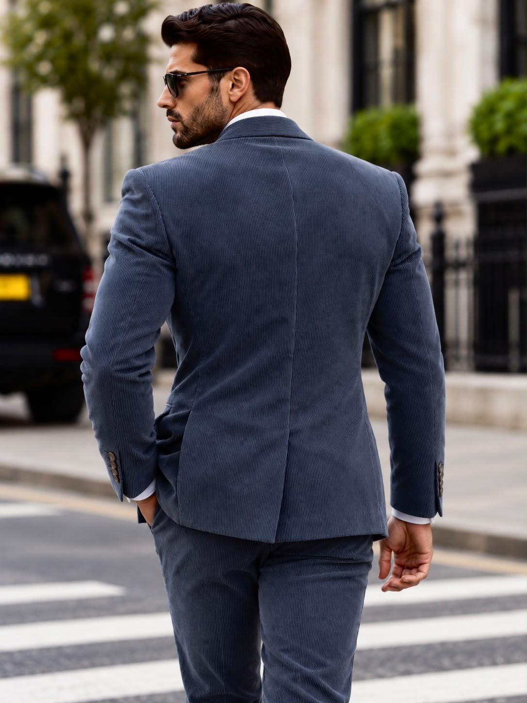 Alara's Castle Blue Corduroy Slim Fit Double Breasted Suit - MrGuild