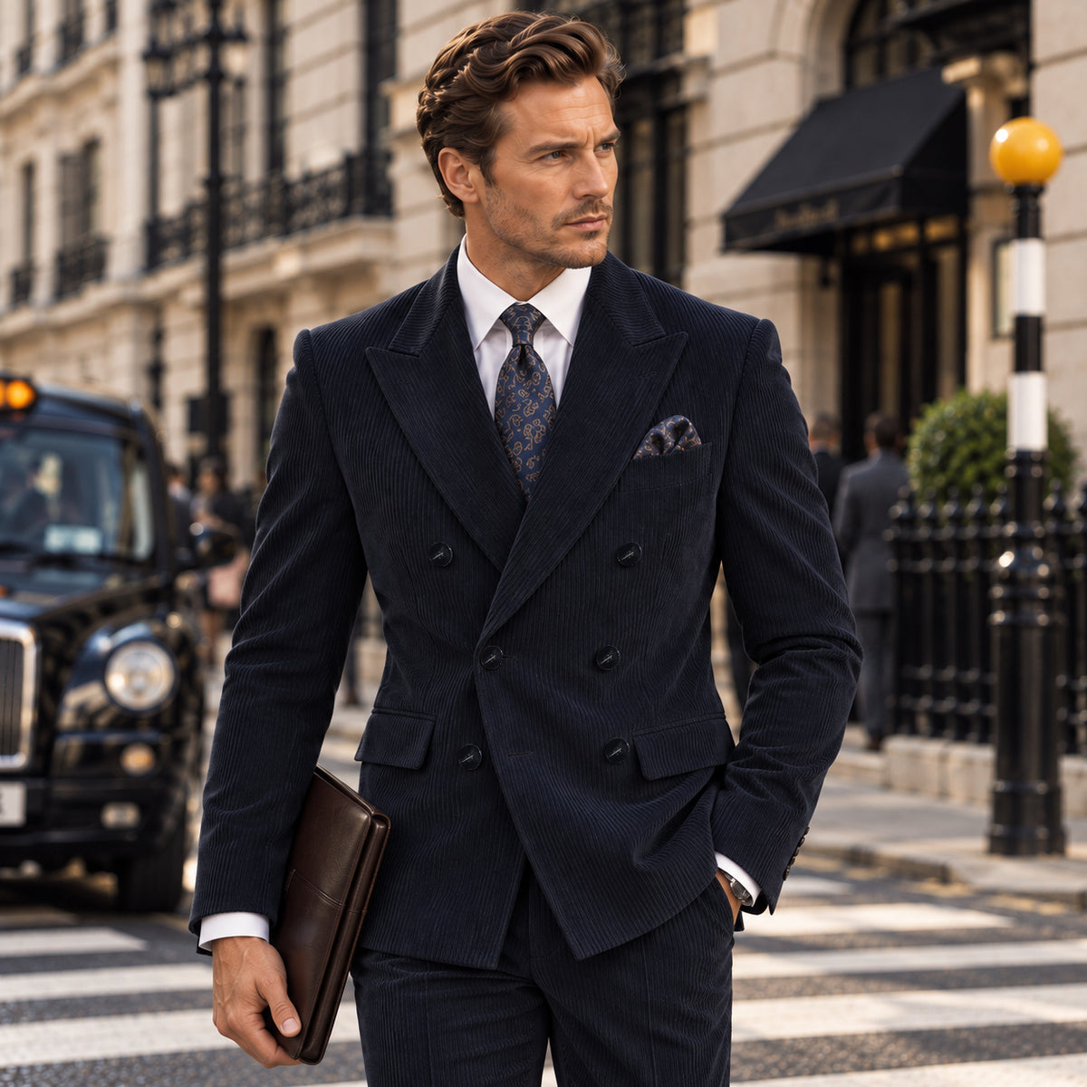 Alara's Castle Blue Corduroy Slim Fit Double Breasted Suit