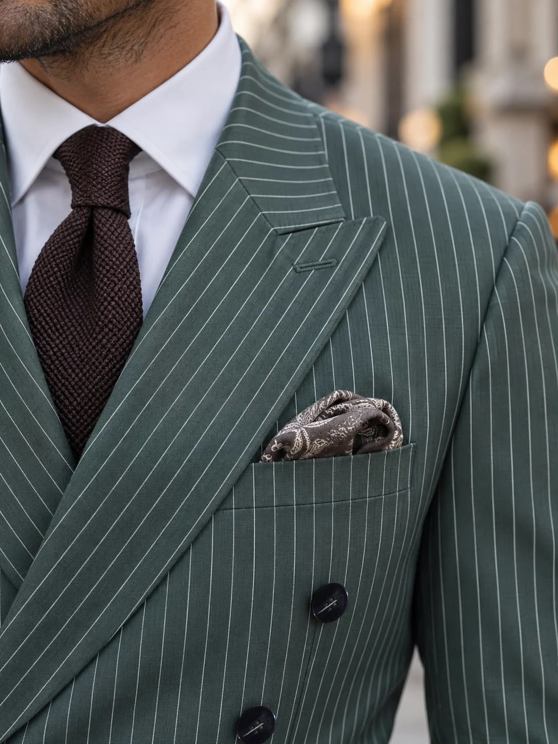 Archway Road Green Pinstripe Slim Fit Double Breasted Suit