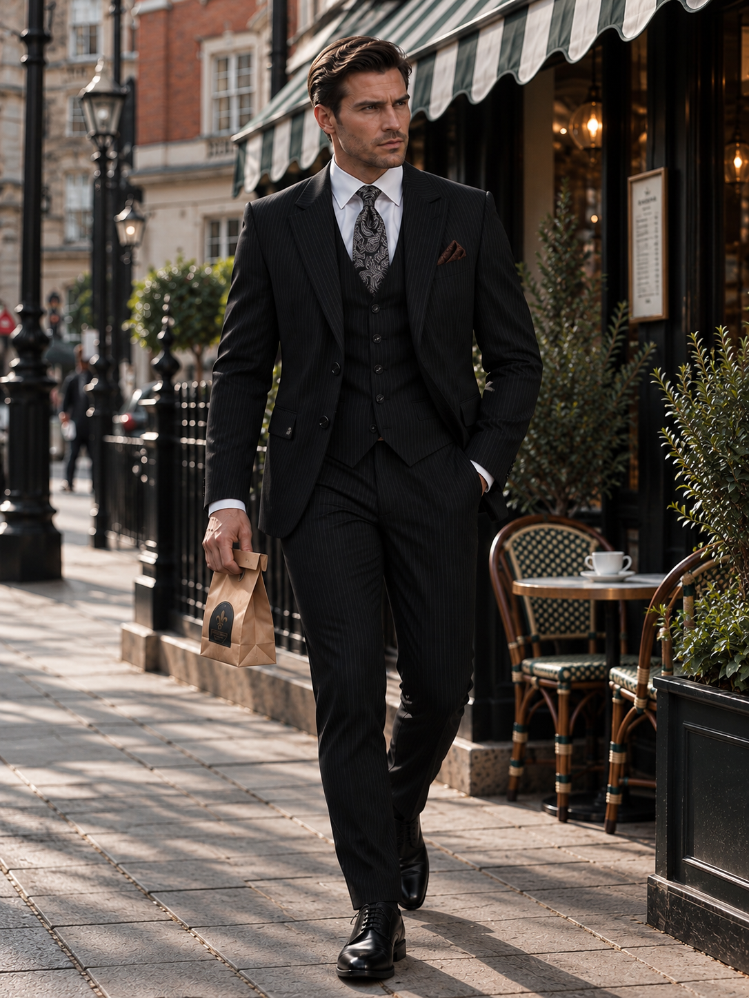 Armory Way Black Pinstripe Slim Fit Three Piece Suit