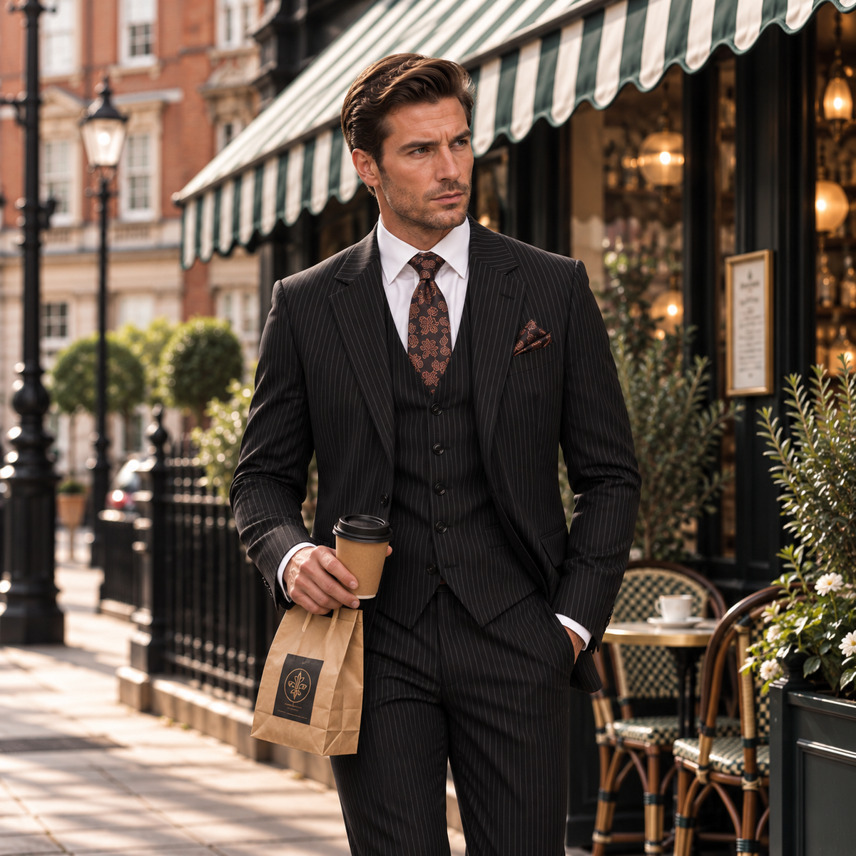 Armory Way Black Pinstripe Slim Fit Three Piece Suit