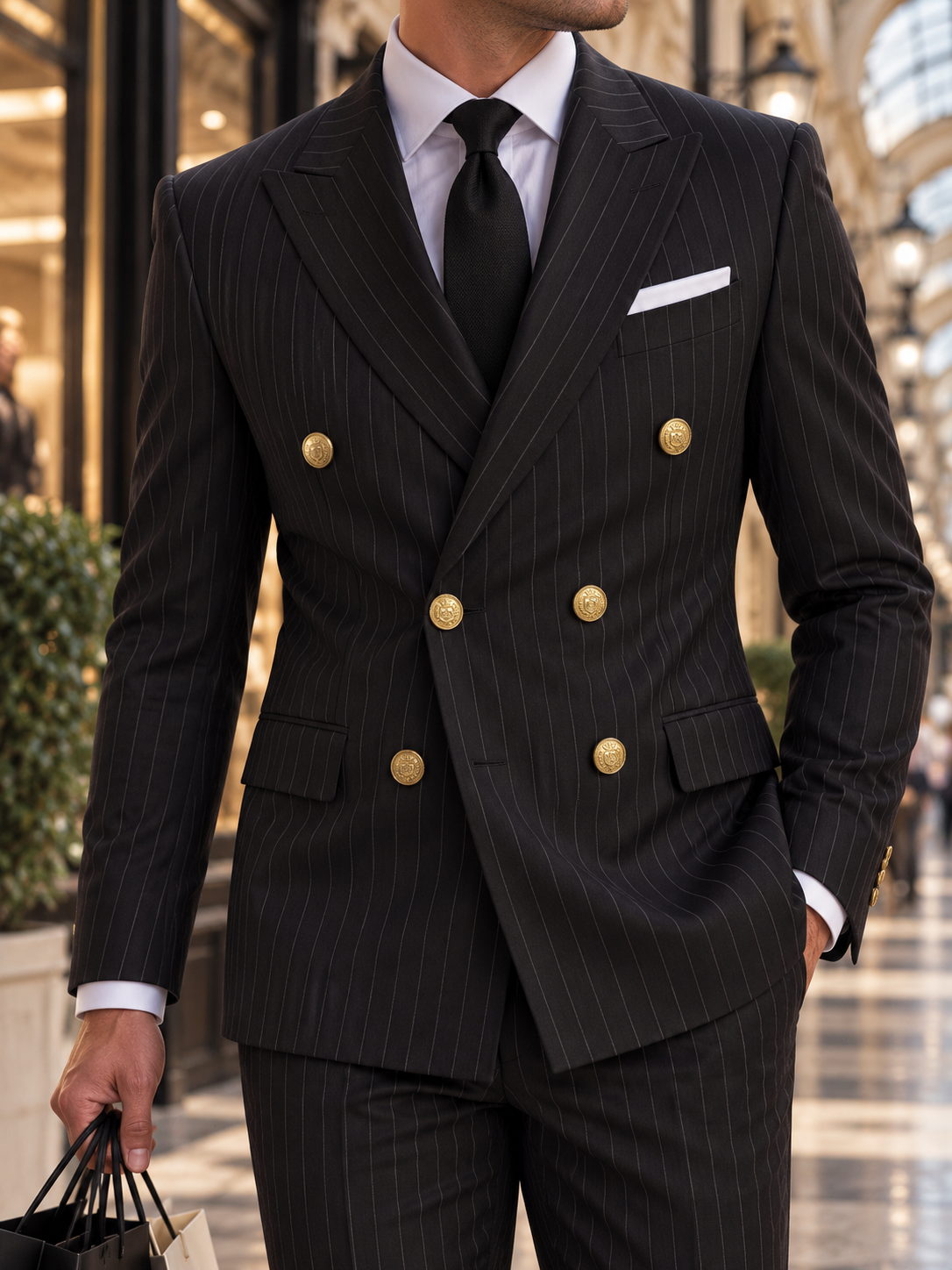 Aveline Street Black Pinstripe Slim Fit Double Breasted Suit