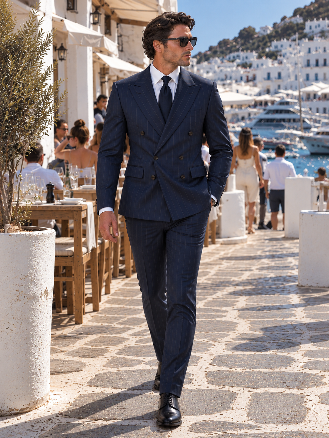 Honest Street Blue Pinstripe Slim Fit Double Breasted Suit