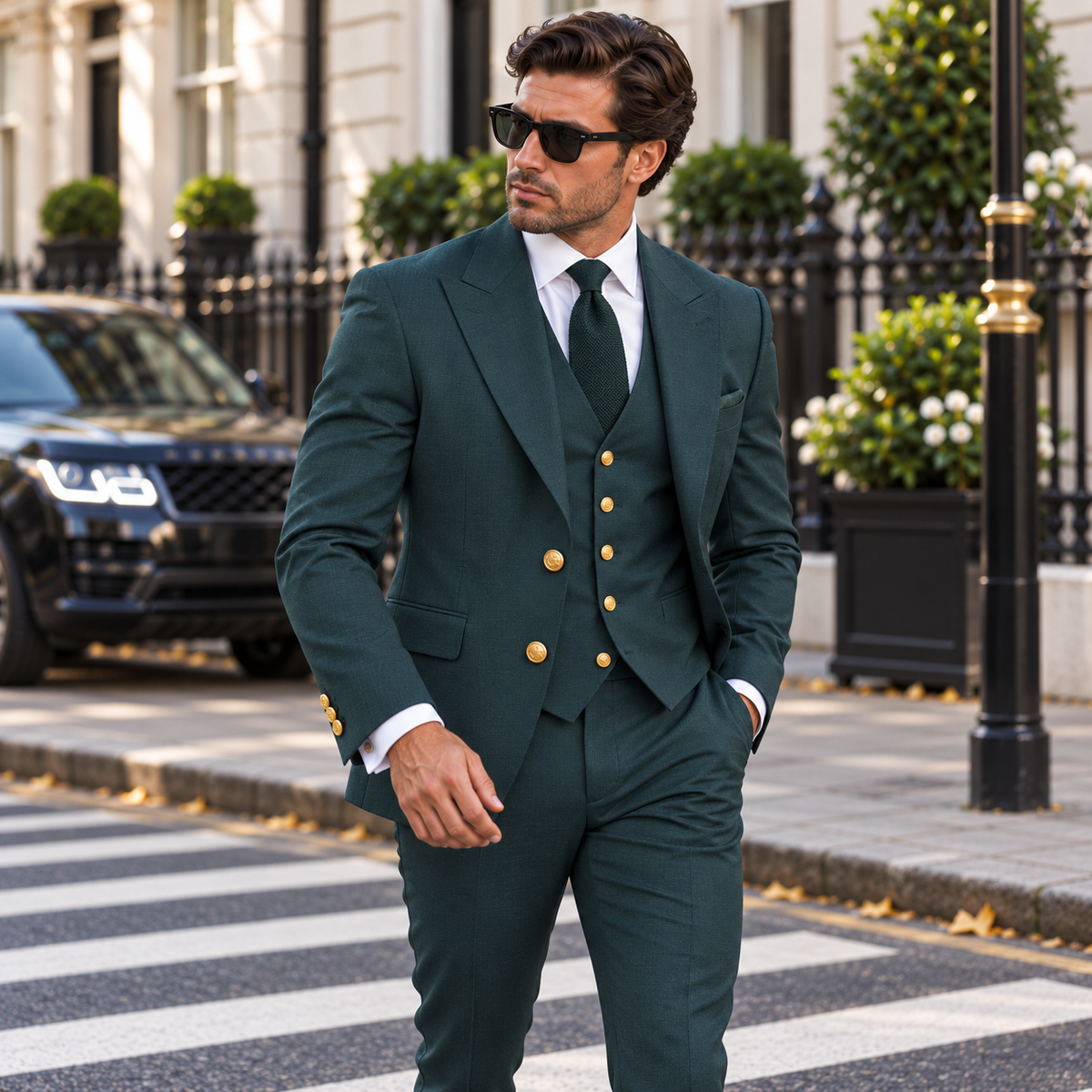 Cellars Road Green Plain Slim Fit Three Piece Suit