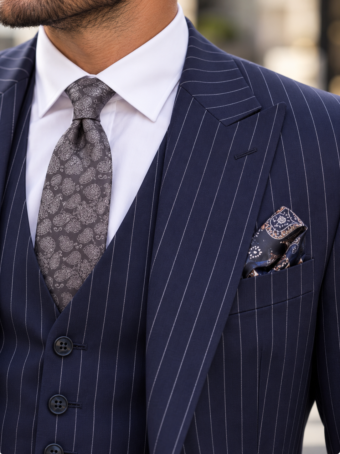 Cavendish Close Blue Pinstripe Slim Fit Three Piece Suit - MrGuild