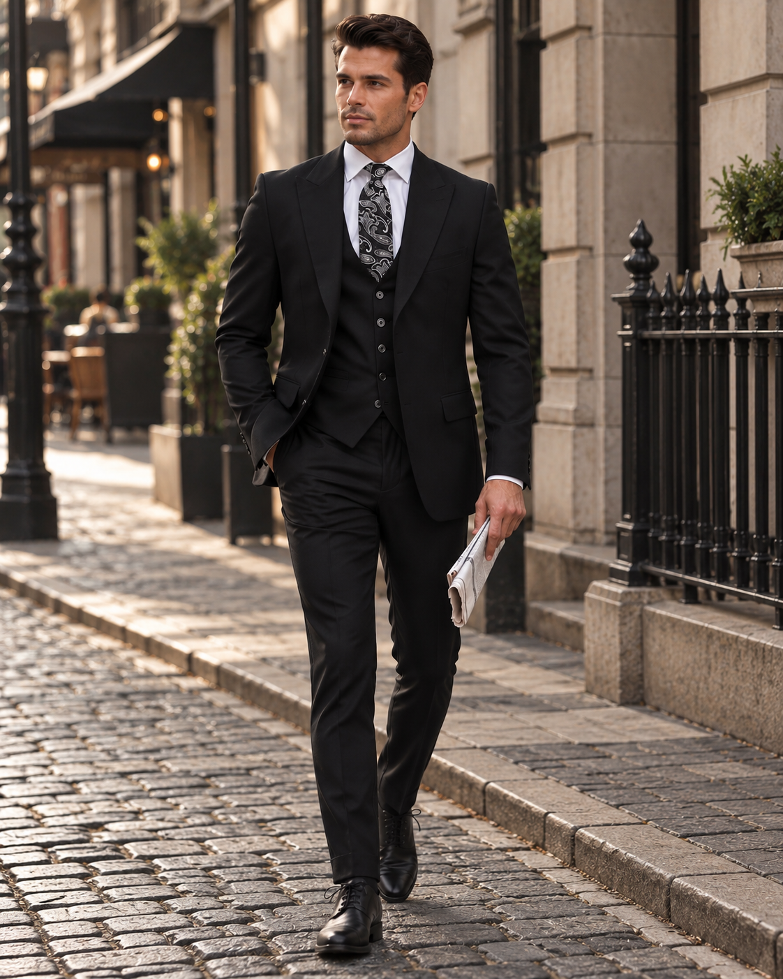 Boot Buildings Black Plain Slim Fit Three Piece Suit - MrGuild