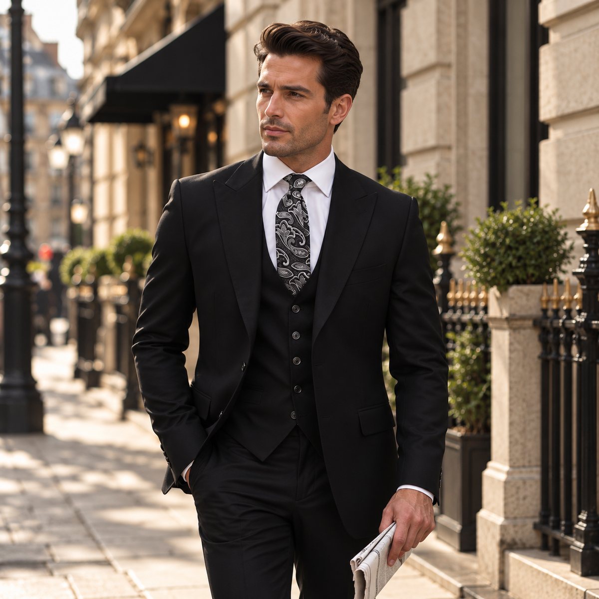 Boot Buildings Black Plain Slim Fit Three Piece Suit - MrGuild