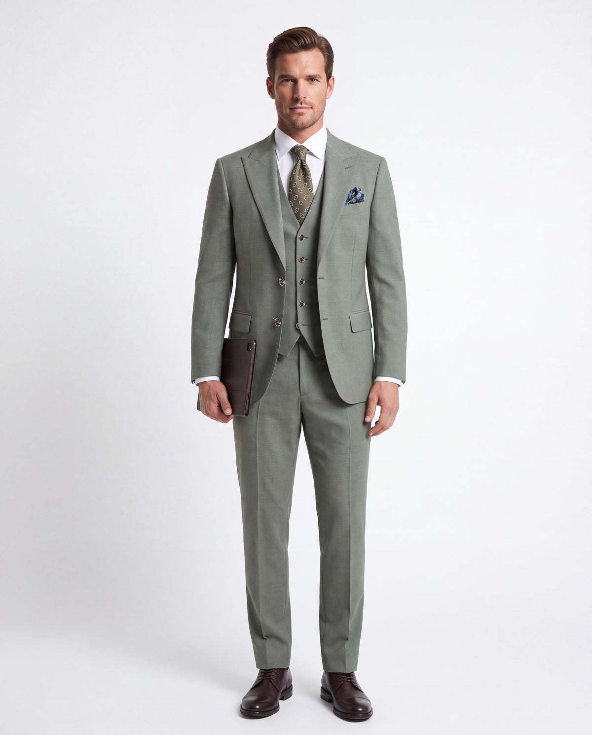 Brushwood Street Green Plain Slim Fit Three Piece Suit