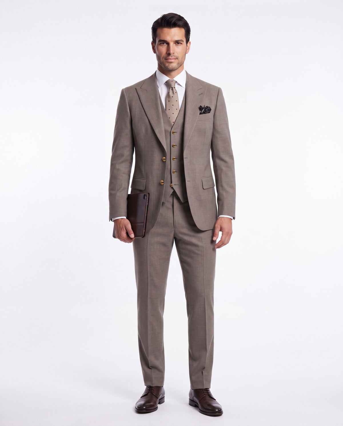 Buckfast Street Brown Plain Slim Fit Three Piece Suit - MrGuild