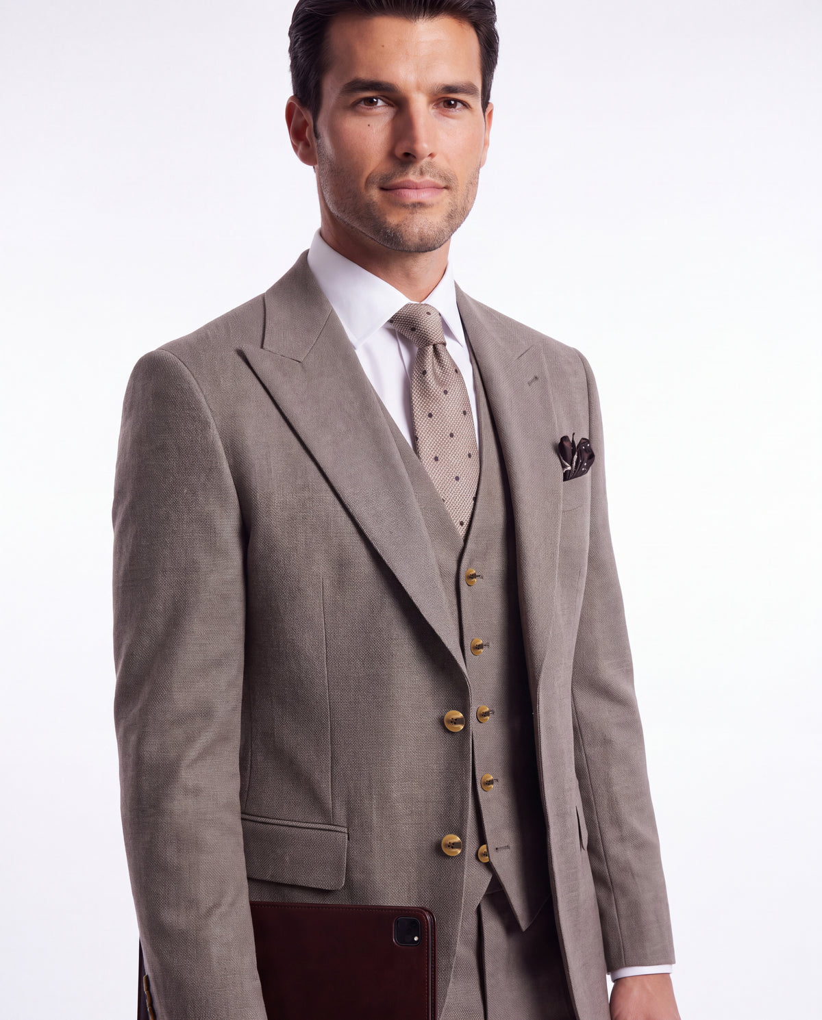 Buckfast Street Brown Plain Slim Fit Three Piece Suit - MrGuild