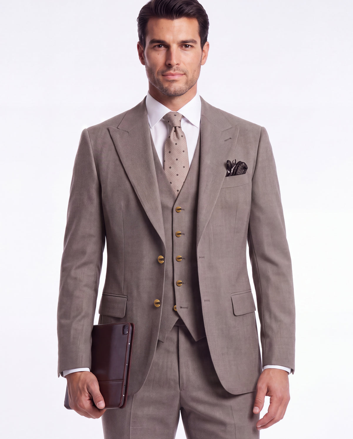 Buckfast Street Brown Plain Slim Fit Three Piece Suit - MrGuild