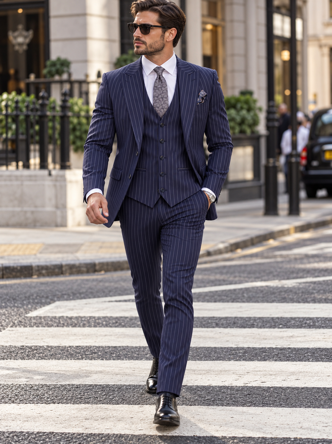 Cavendish Close Blue Pinstripe Slim Fit Three Piece Suit - MrGuild