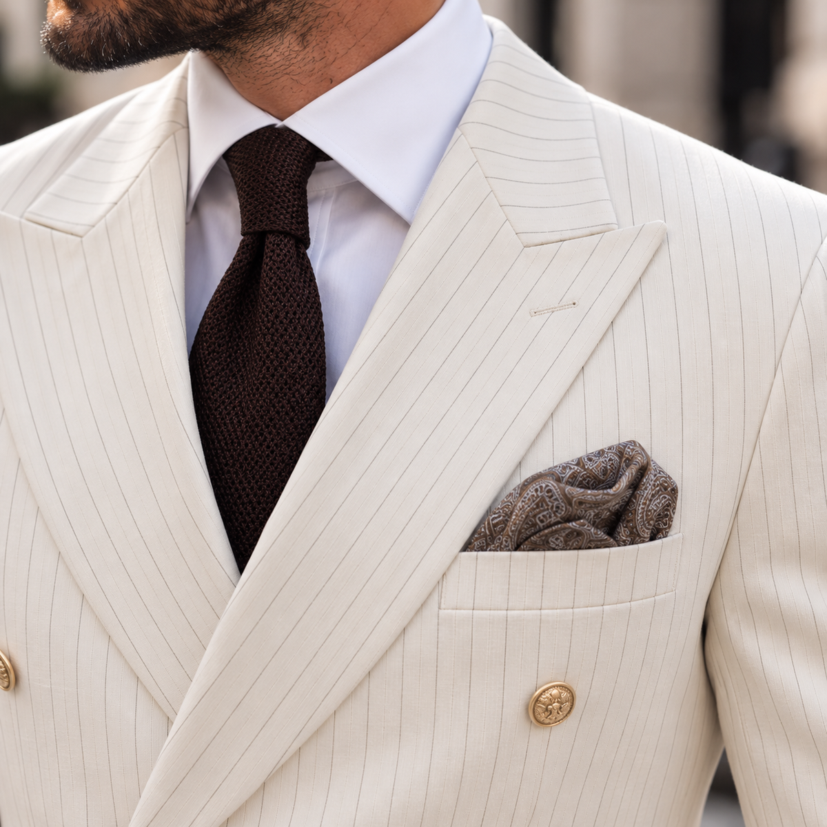 Farrow Lane Cream Pinstripe Slim Fit Double Breasted Suit - MrGuild