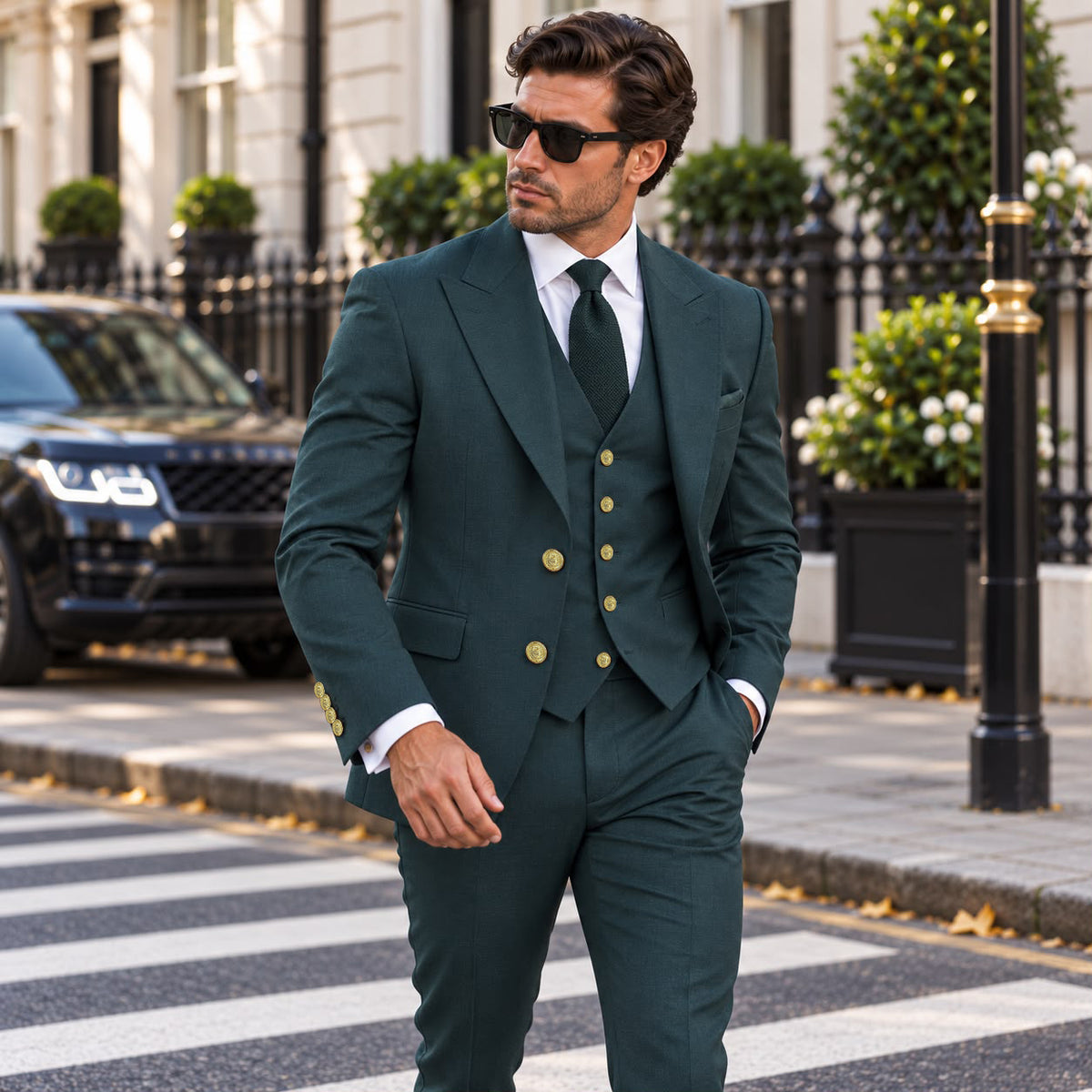 Cellars Road Green Plain Slim Fit Three Piece Suit