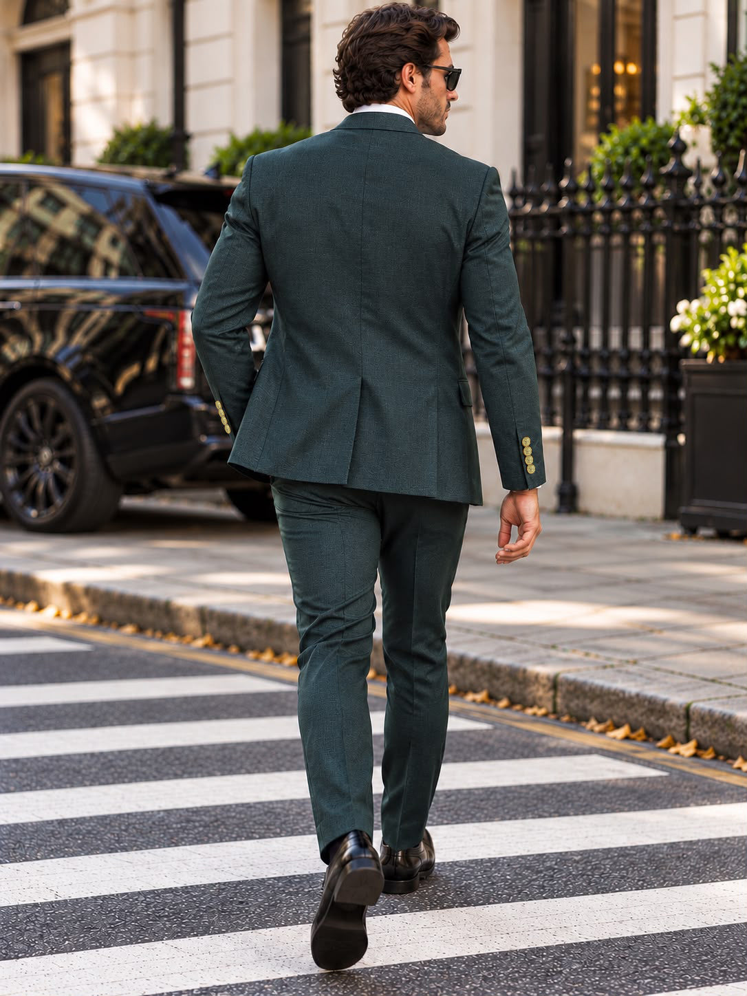 Cellars Road Green Plain Slim Fit Three Piece Suit