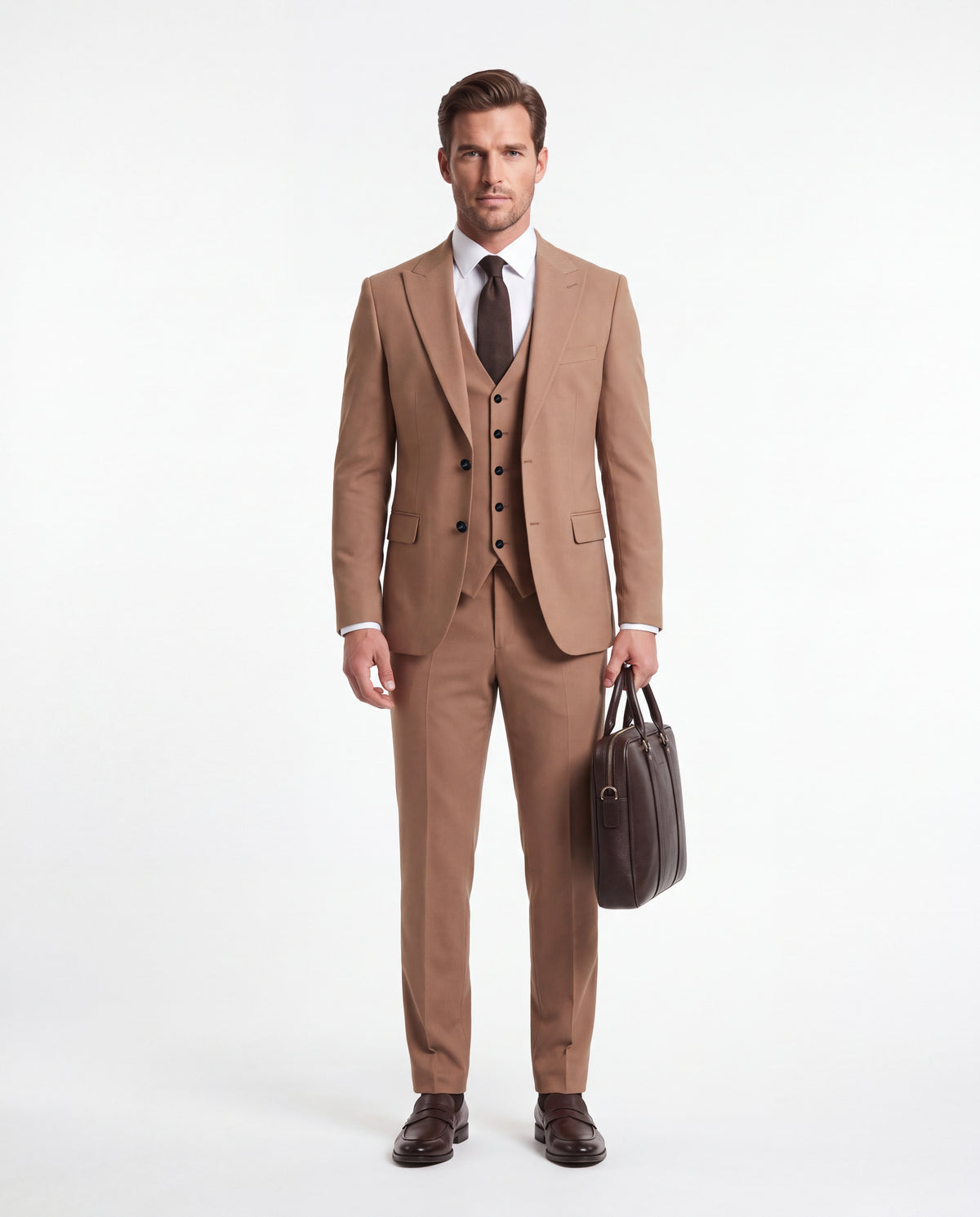 Chester Terrace Beige Plain Slim Fit Three Piece Suit