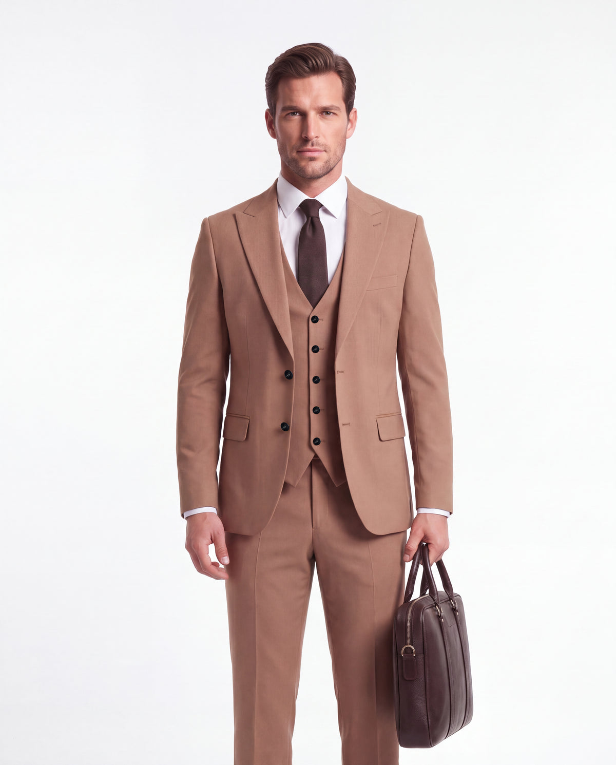Chester Terrace Beige Plain Slim Fit Three Piece Suit