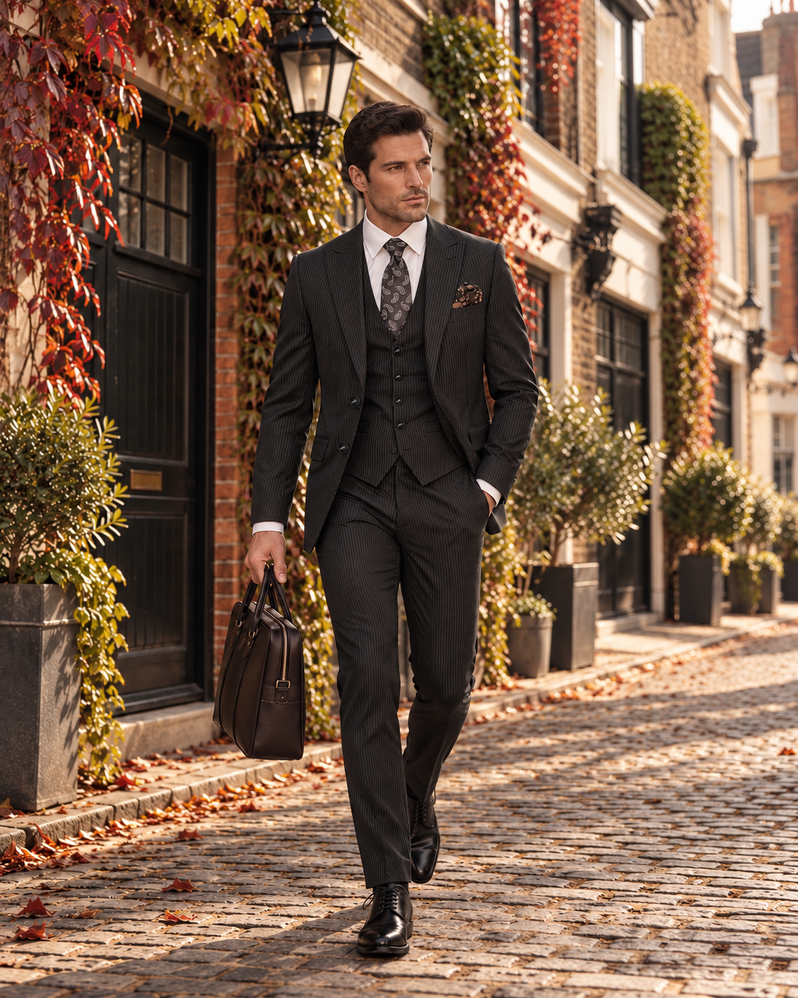 Dairy Lane Black Pinstripe Slim Fit Three Piece Suit