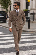 Dilayla Palace Brown Corduroy Slim Fit Double Breasted Suit - MrGuild