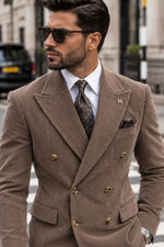 Dilayla Palace Brown Corduroy Slim Fit Double Breasted Suit - MrGuild