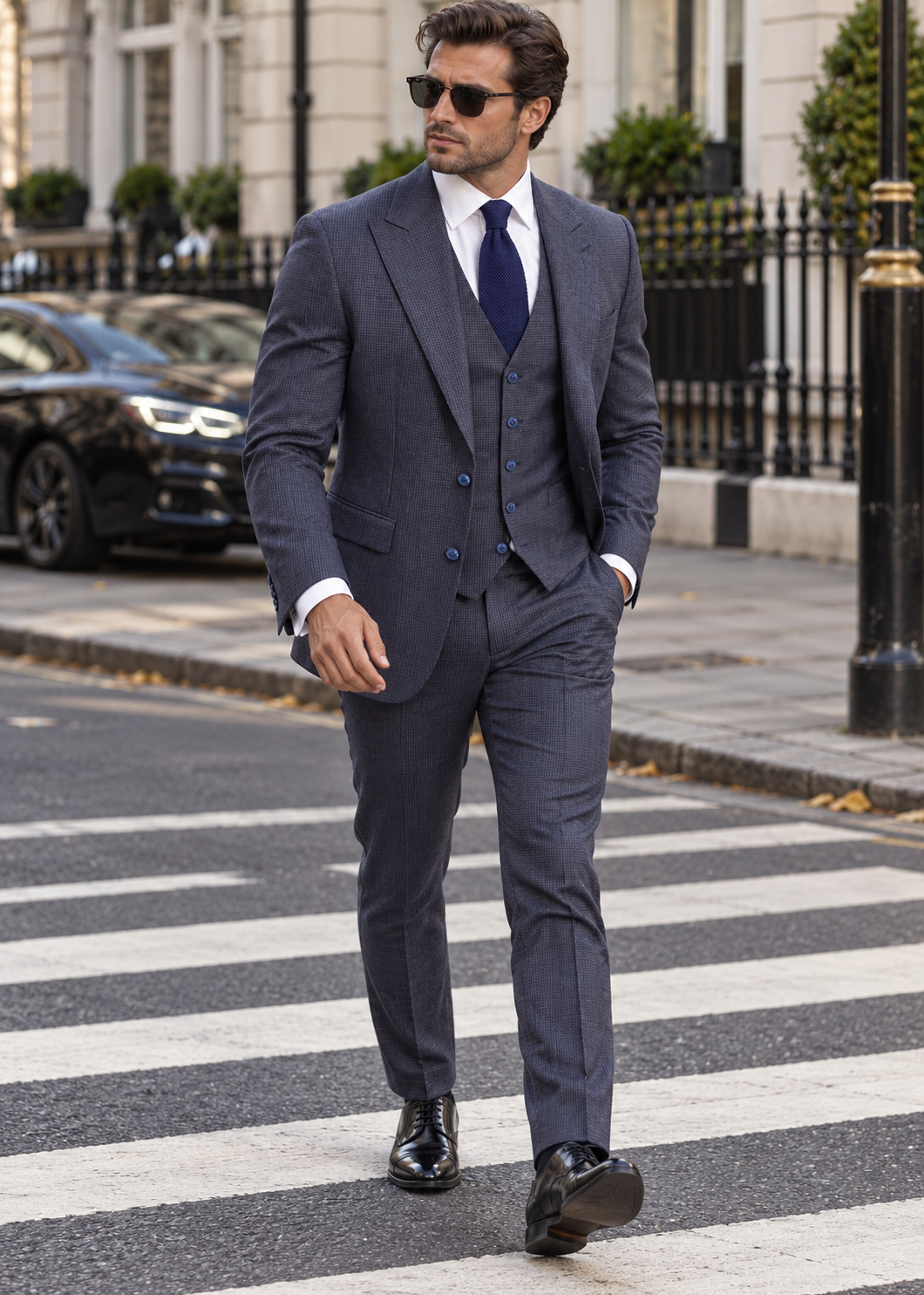 Jitters End Blue Chequered Slim Fit Three Piece Suit - MrGuild