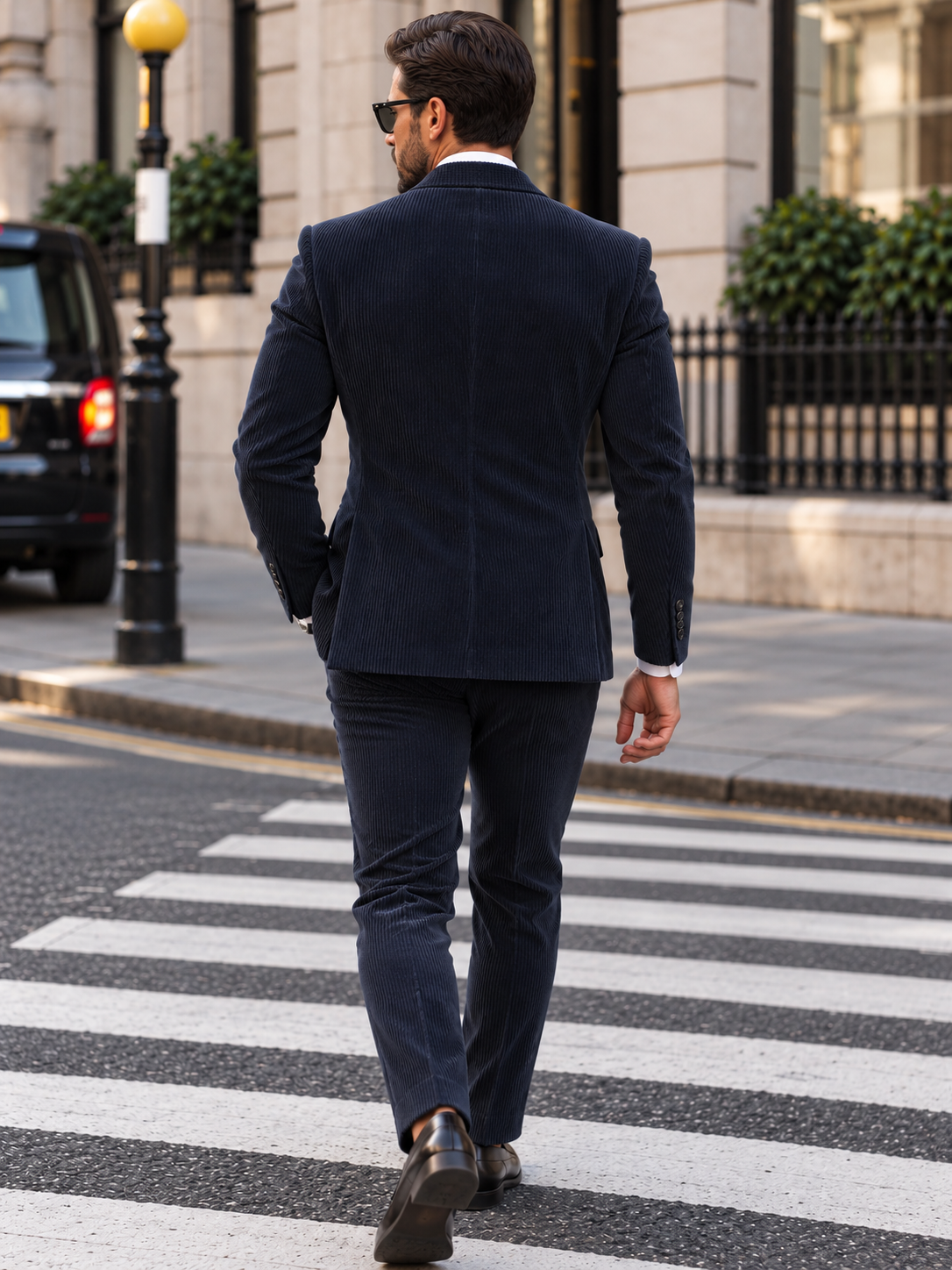 Alara's Castle Blue Corduroy Slim Fit Double Breasted Suit - MrGuild