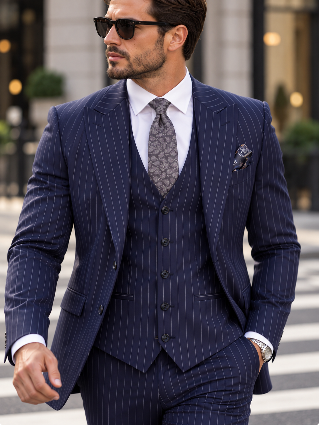 Cavendish Close Blue Pinstripe Slim Fit Three Piece Suit - MrGuild