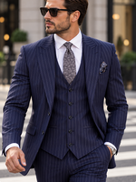 Cavendish Close Blue Pinstripe Slim Fit Three Piece Suit - MrGuild