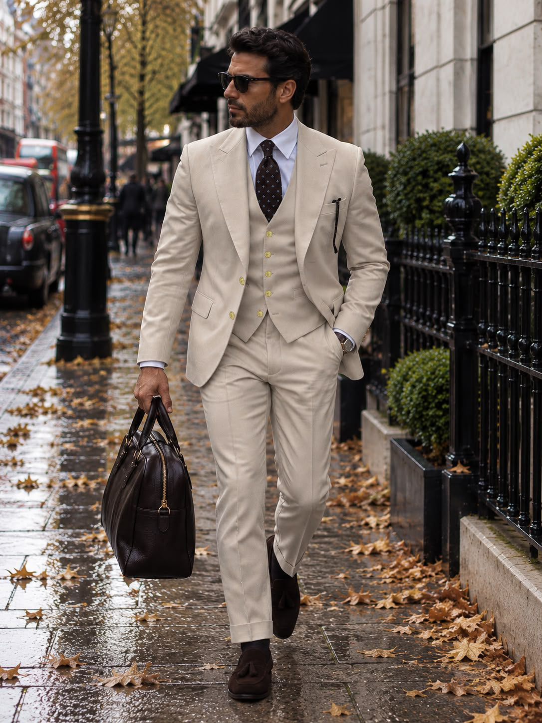 Governor Place Cream Plain Slim Fit Three Piece Suit