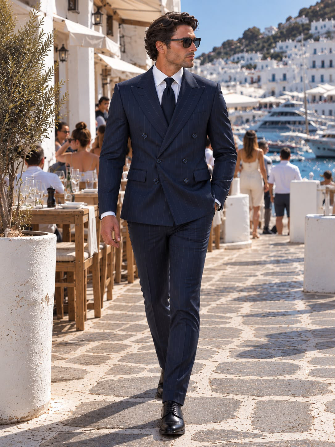 Honest Street Blue Pinstripe Slim Fit Double Breasted Suit - MrGuild