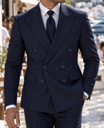 Honest Street Blue Pinstripe Slim Fit Double Breasted Suit - MrGuild