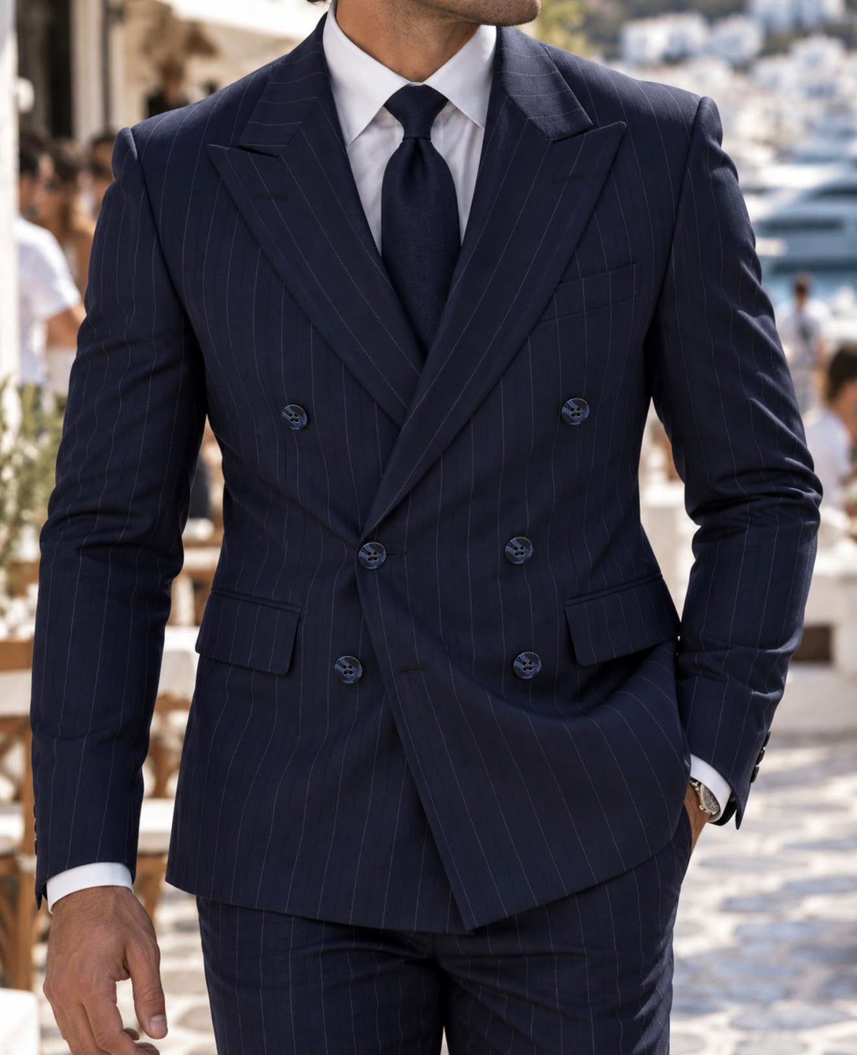 Honest Street Blue Pinstripe Slim Fit Double Breasted Suit - MrGuild